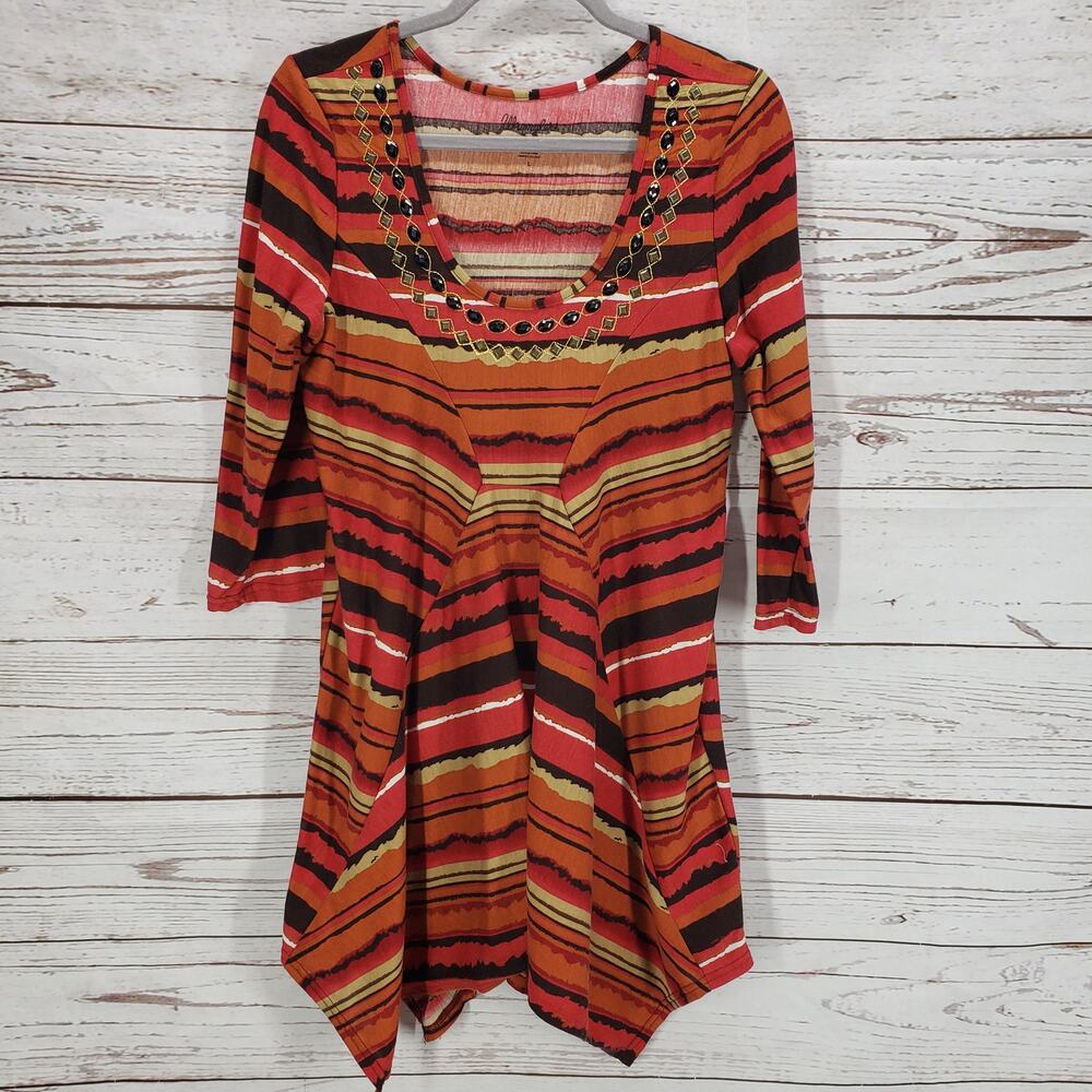 Wrangler Women's Cotton Blend Beaded Striped Long Top Size Large